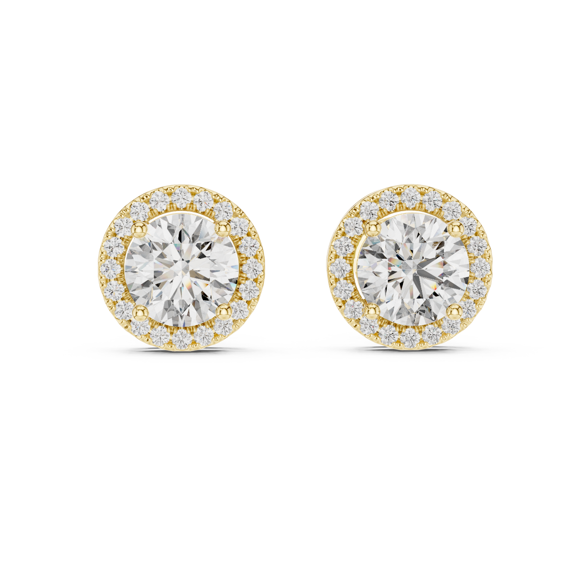  Gold Pave Halo Round Studs Detail View