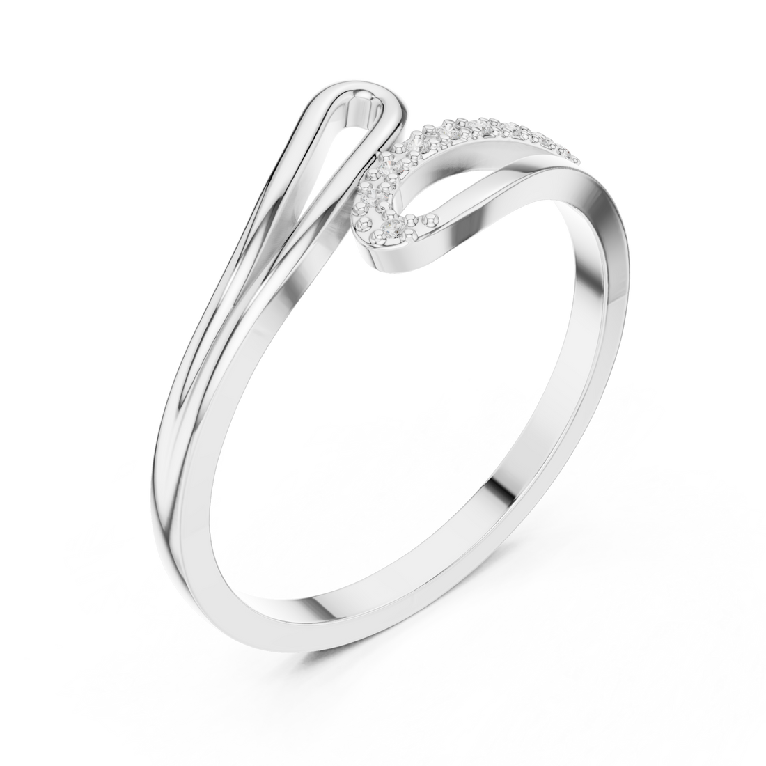 Pave hook wrap ring white gold front view