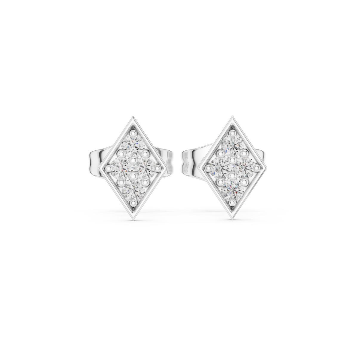 White Gold Pave Kite Stud Earrings Detail View