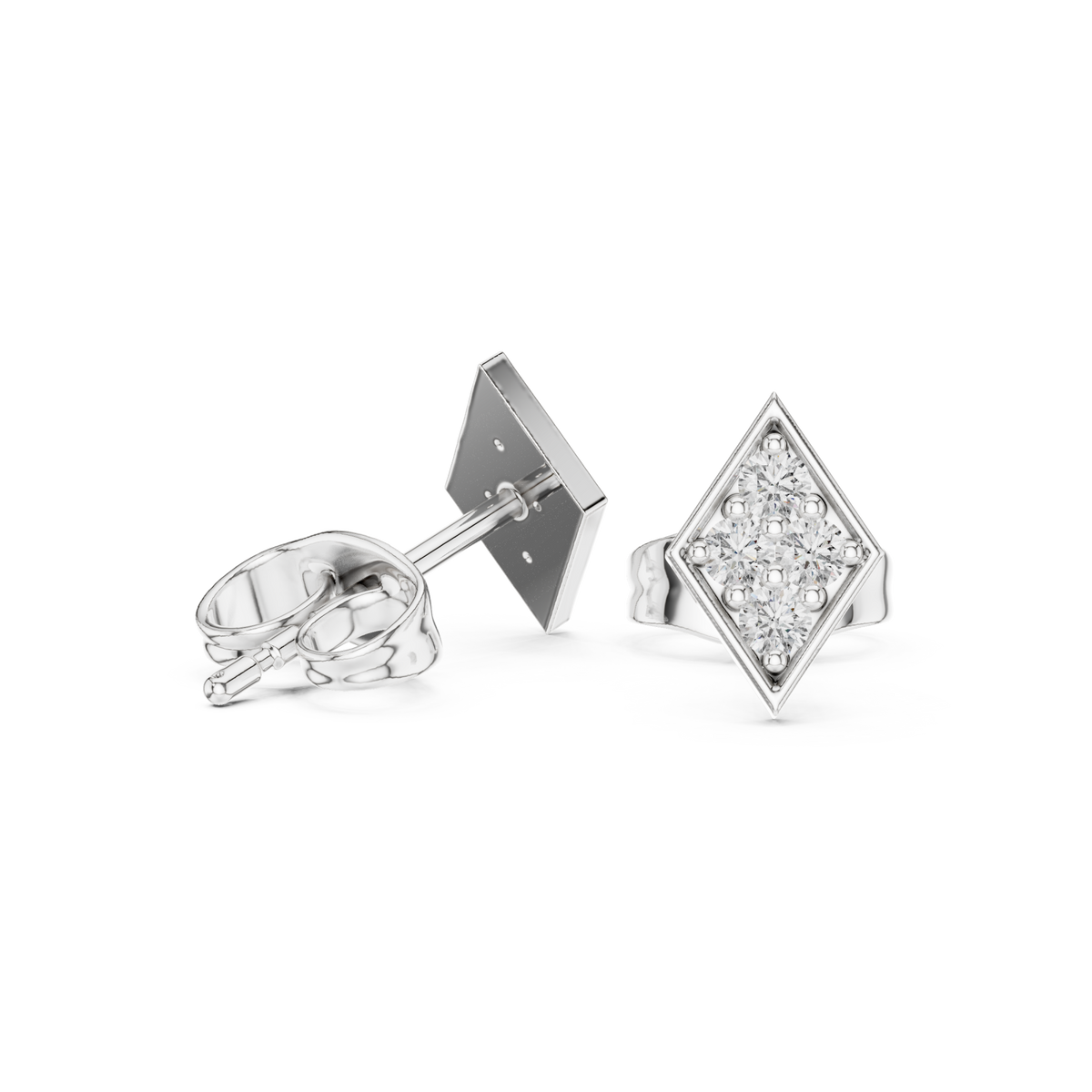  White Gold Pave Kite Stud Earrings Side View