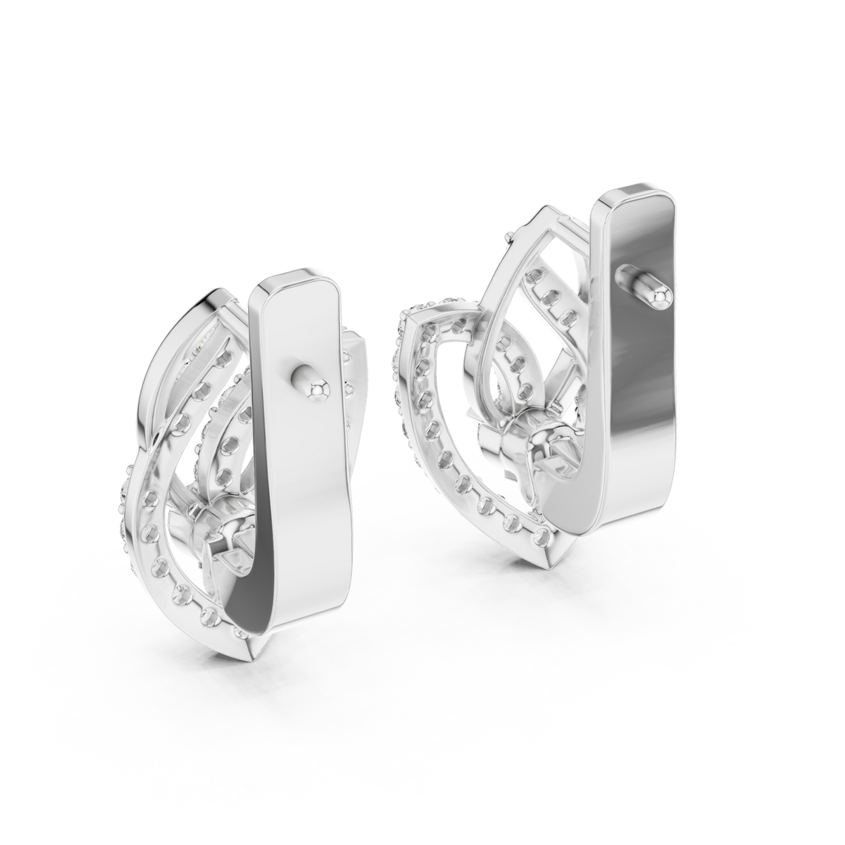  White Gold Pave Leaf Twist Earrings Angle View