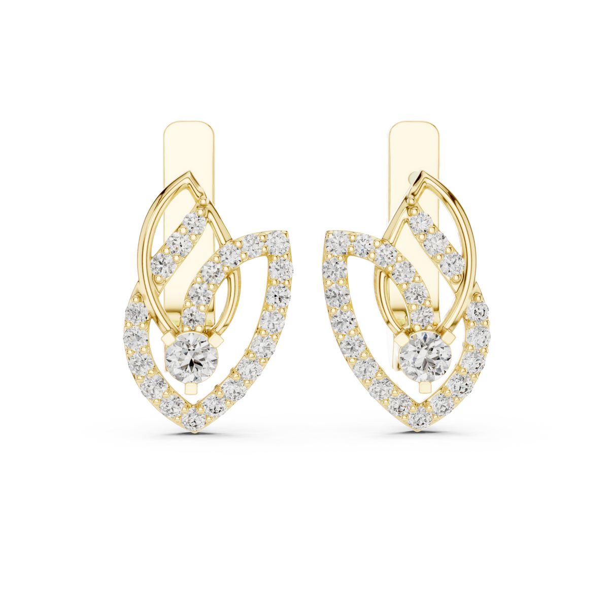 Gold Pave Leaf Twist Earrings Detail View