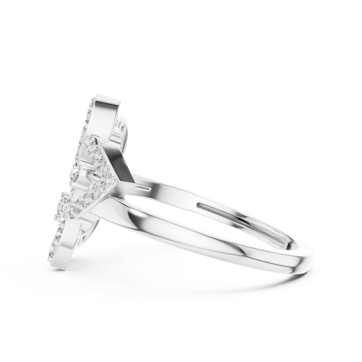 Pave leaf wrap ring white gold angle view