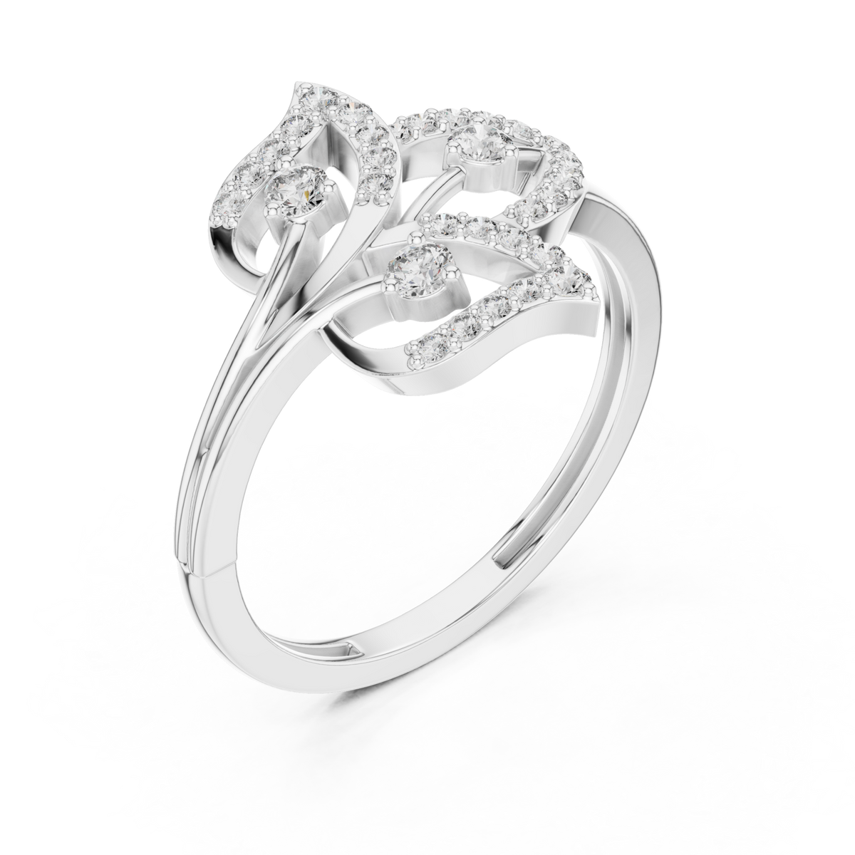 Pave leaf wrap ring white gold front view