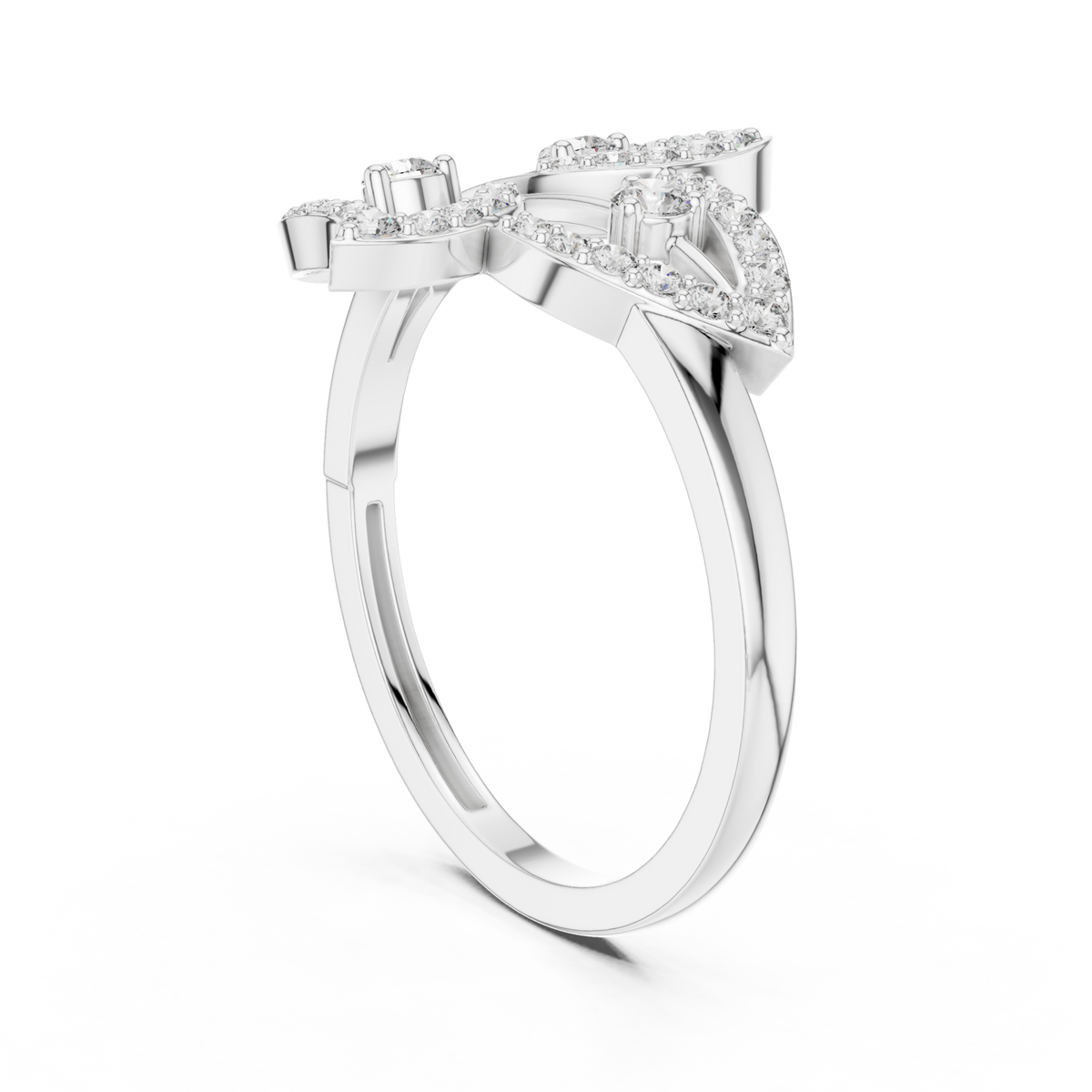 Pave leaf wrap ring white gold side view