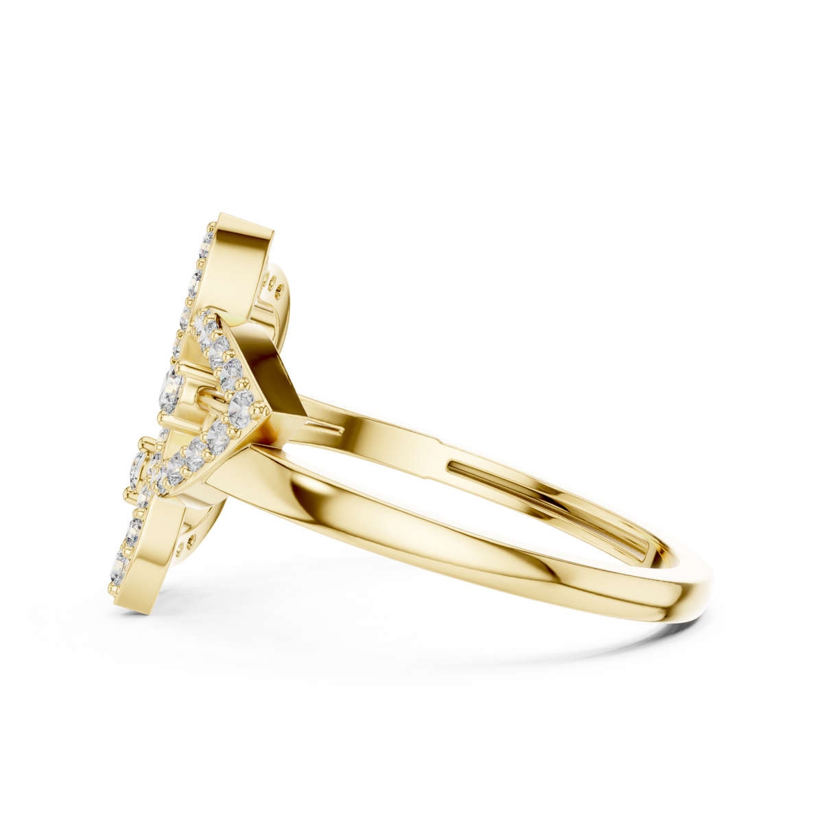 Pave leaf wrap ring yellow gold angle view