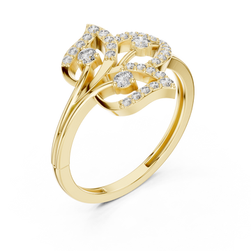 Pave leaf wrap ring yellow gold front view