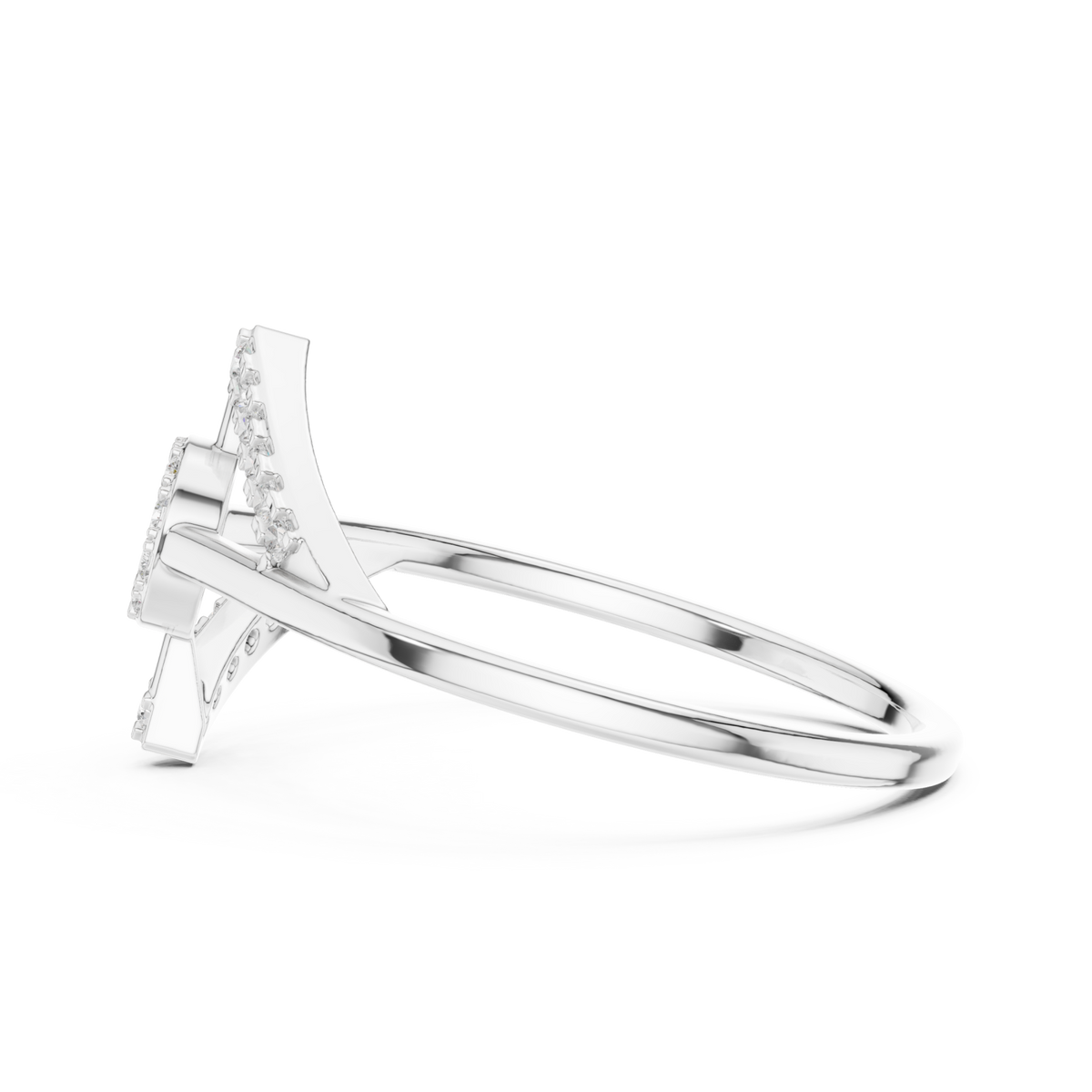 Pave ribbon fold ring white gold angle view