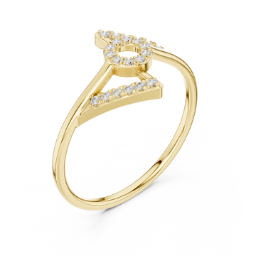 Pave ribbon fold ring yellow gold front view