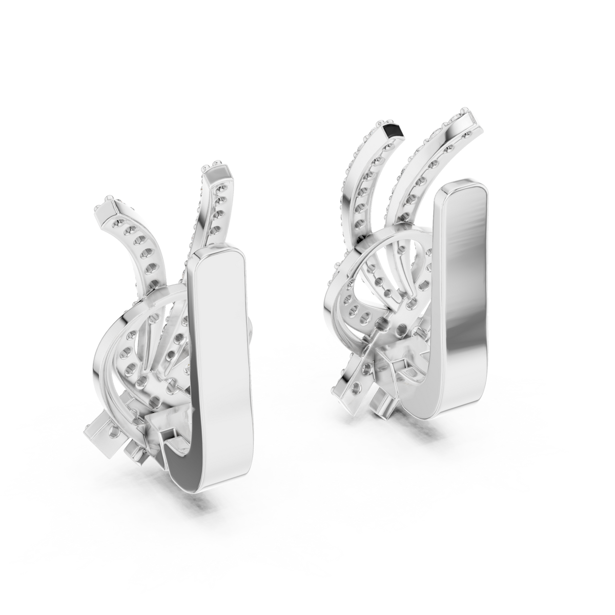  White Gold Pave Ribbon Knot Earrings Angle View