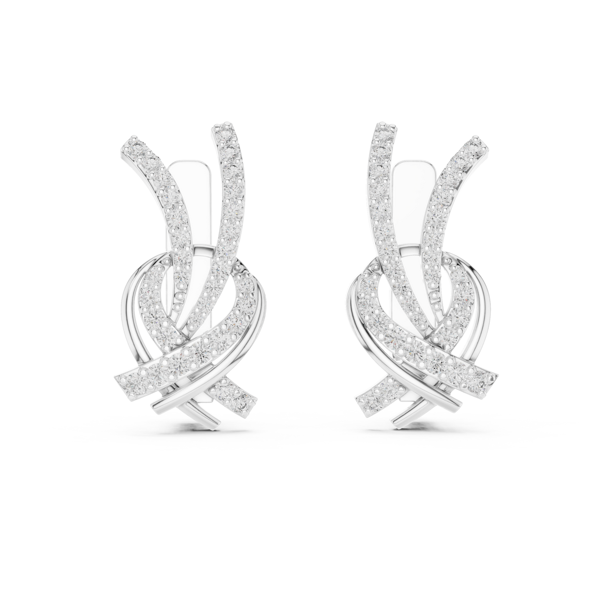  White Gold Pave Ribbon Knot Earrings Detail View