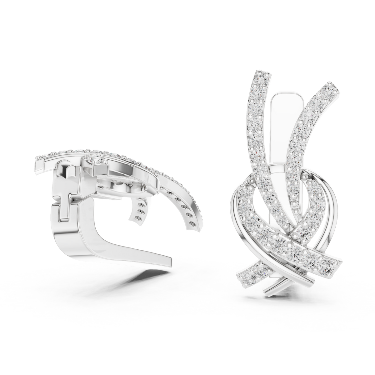  White Gold Pave Ribbon Knot Earrings Side View