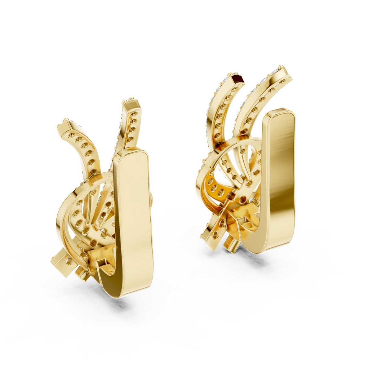 Gold Pave Ribbon Knot Earrings Angle View