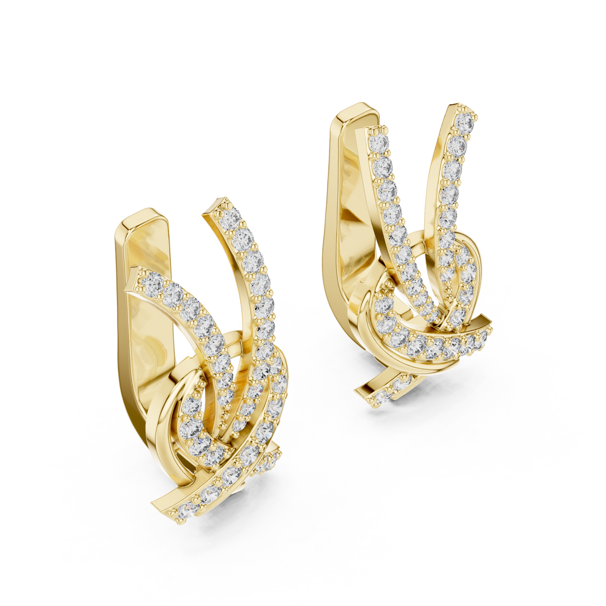 Gold Pave Ribbon Knot Earrings Front View