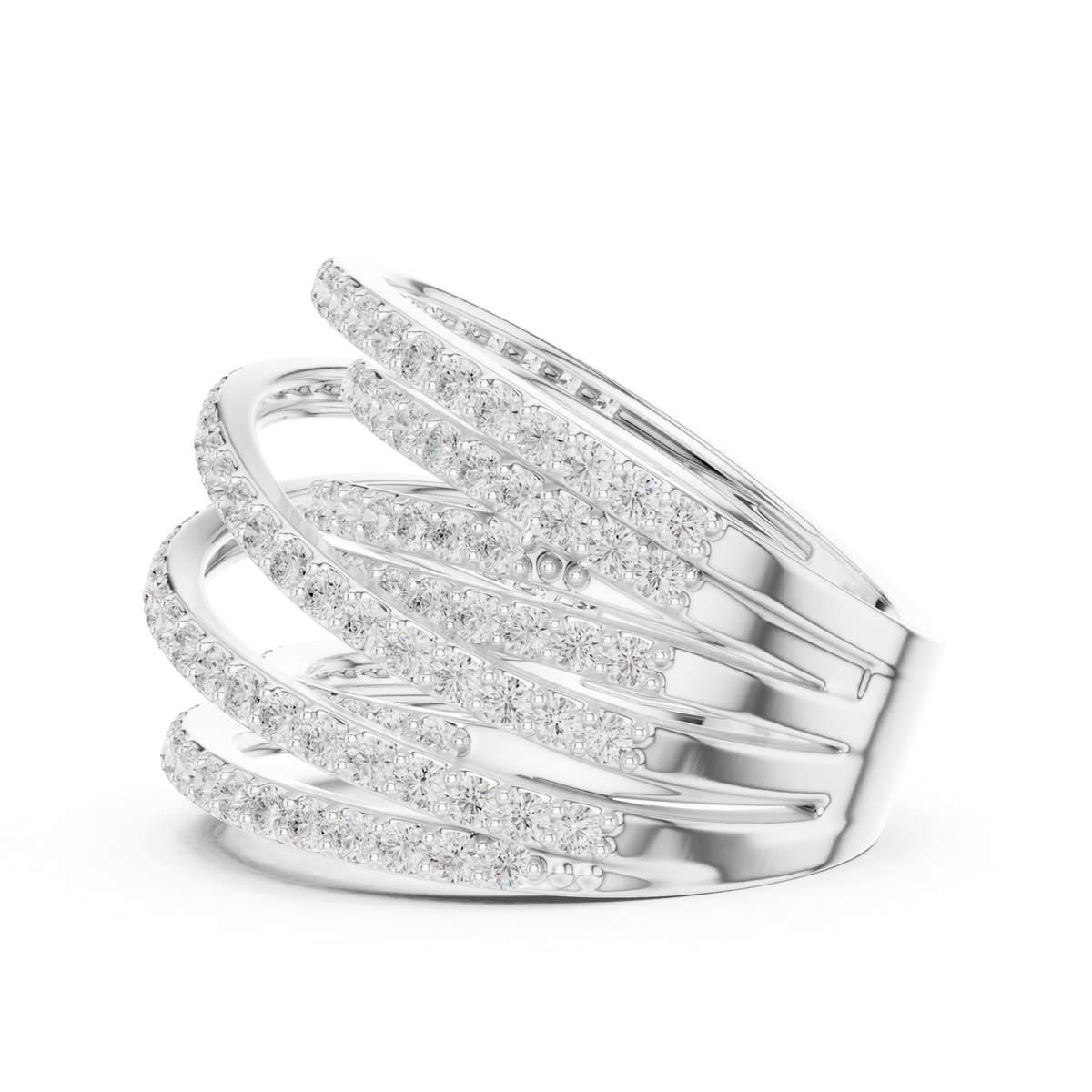 Pave spiral wrap dome ring white gold angle view