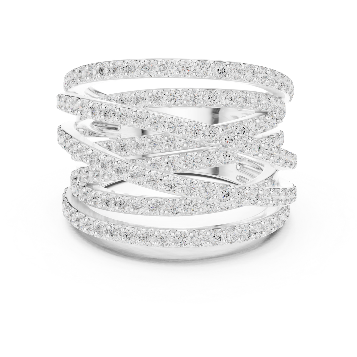 Pave spiral wrap dome ring white gold detail view