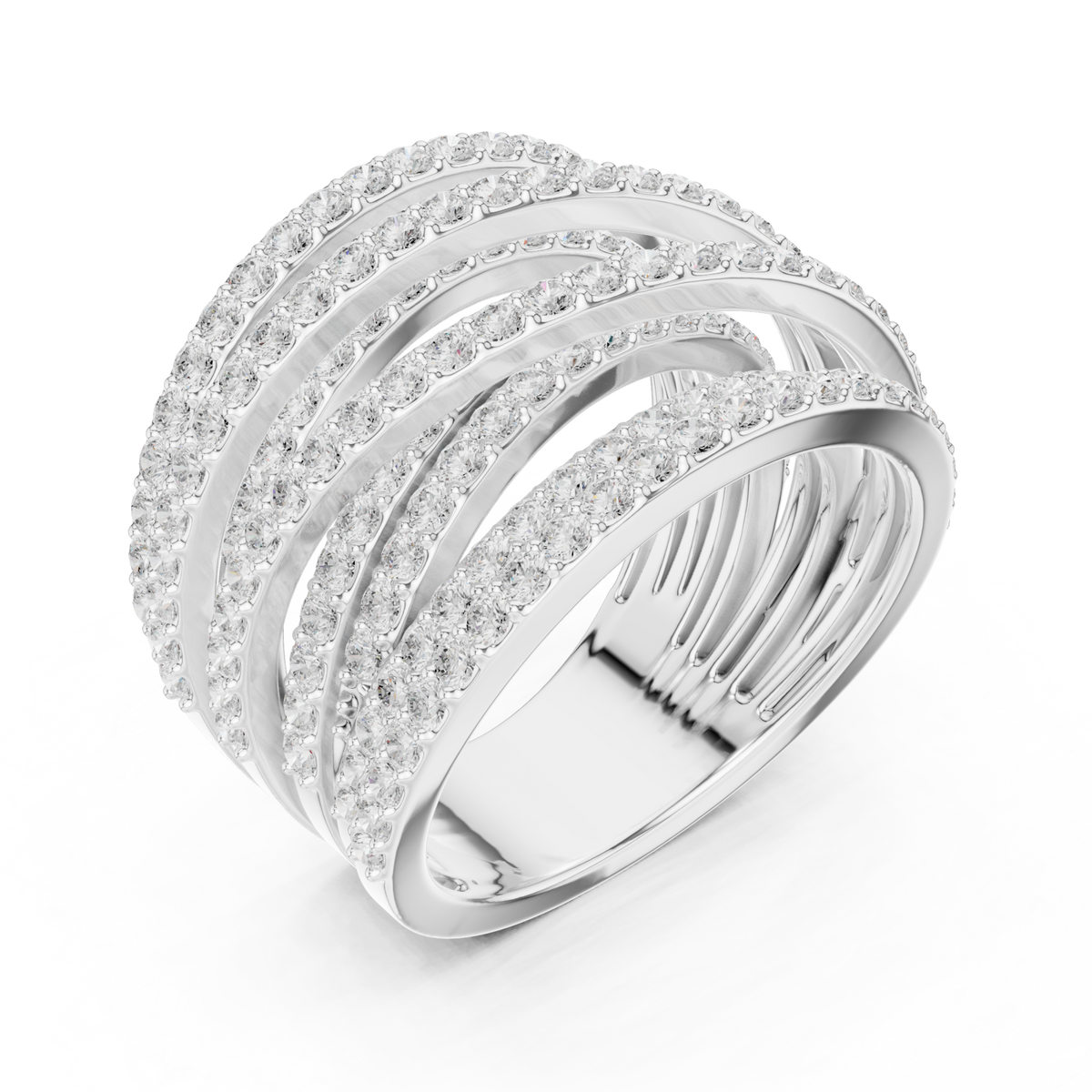 Pave spiral wrap dome ring white gold front view