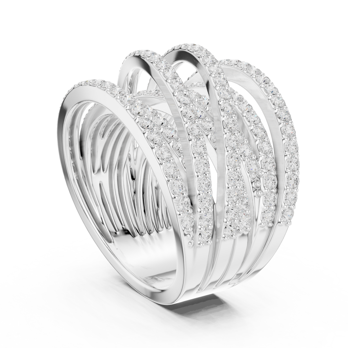 Pave spiral wrap dome ring white gold side view
