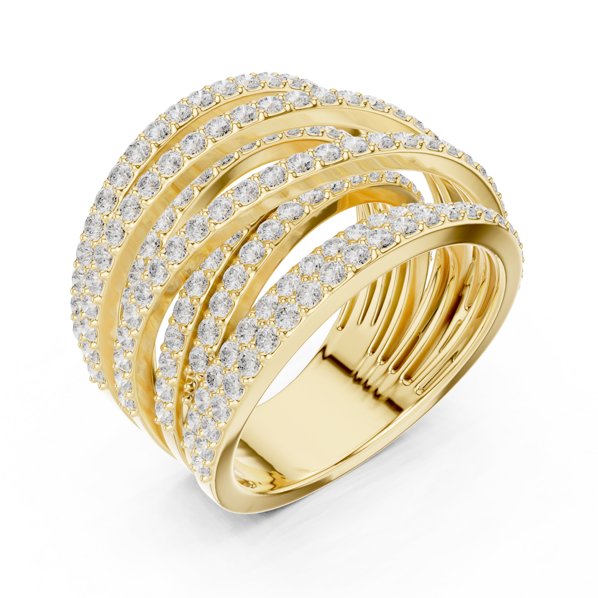 Pave spiral wrap dome ring yellow gold front view