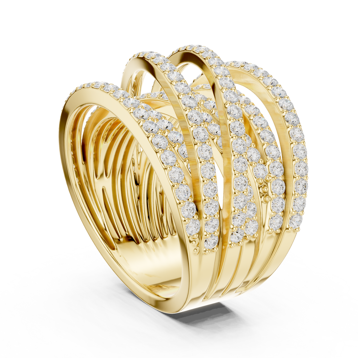 Pave spiral wrap dome ring yellow gold side view