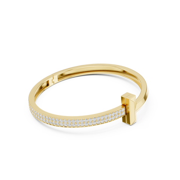 Gold Pave T-Bar Bangle with Maroon Enamel Accent Front View