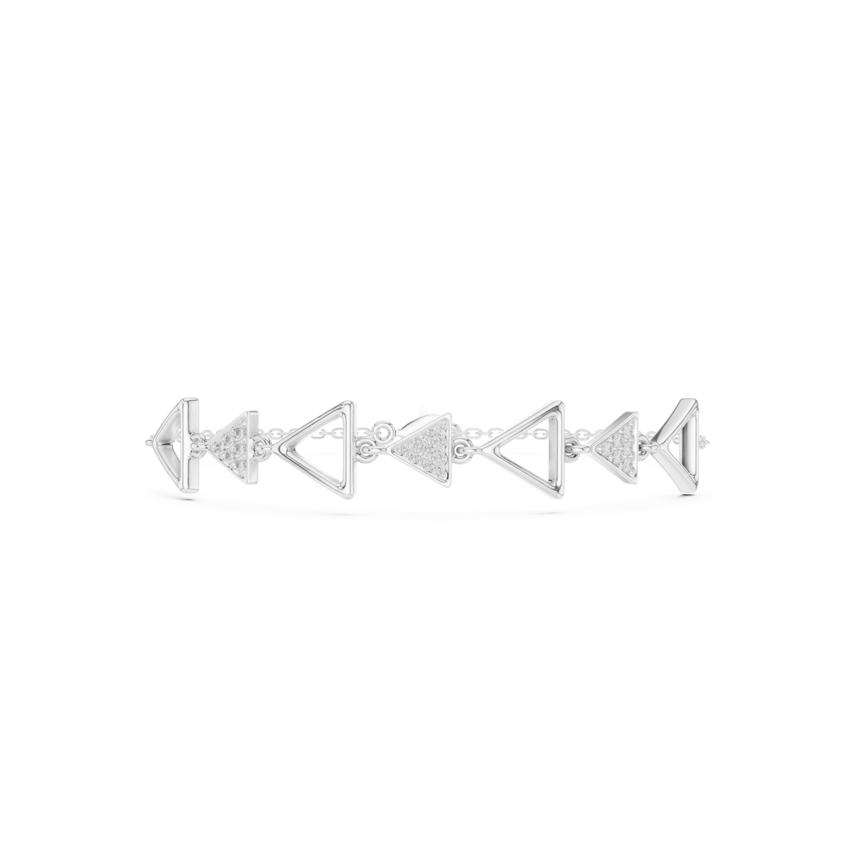 White Gold Pave Triangle Station Chain Bracelet Detail View