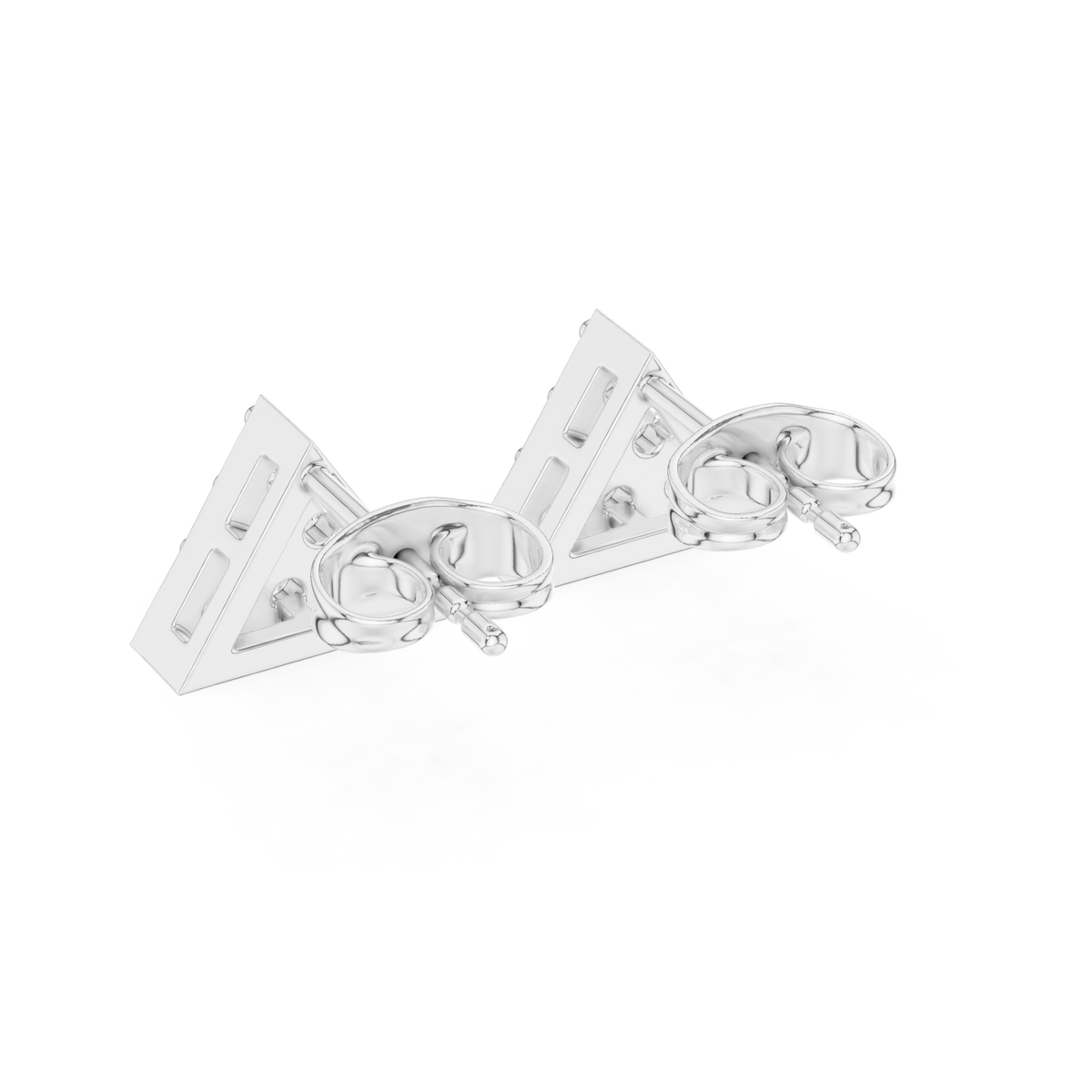  White Gold Pave Triangle Stud Earrings Angle View