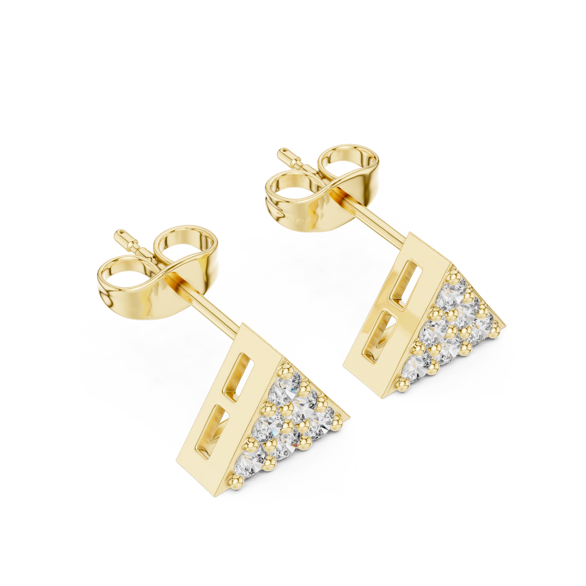 Gold Pave Triangle Stud Earrings Front View