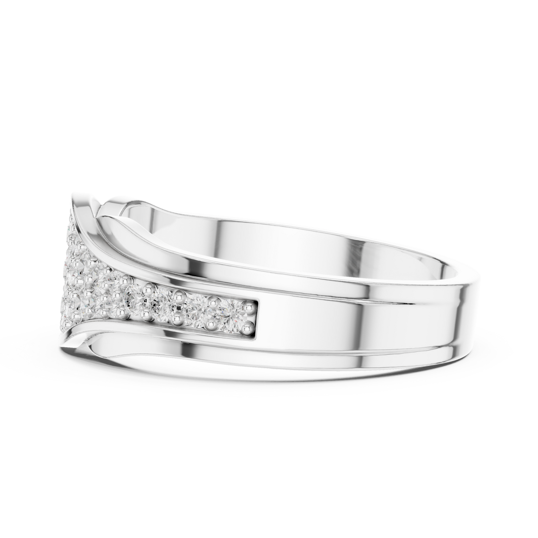 Pave wave crossover band white gold front view