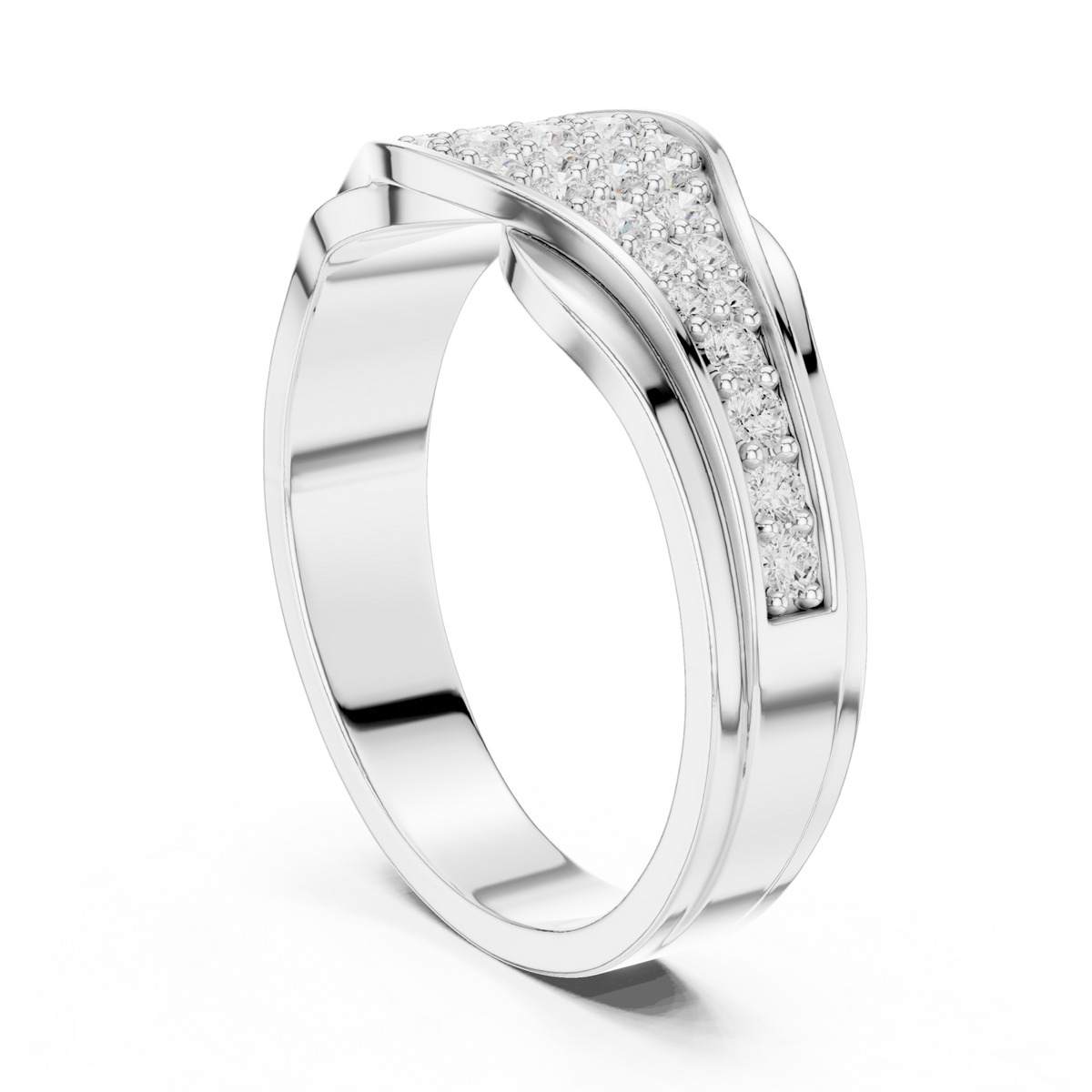 Pave wave crossover band white gold side view