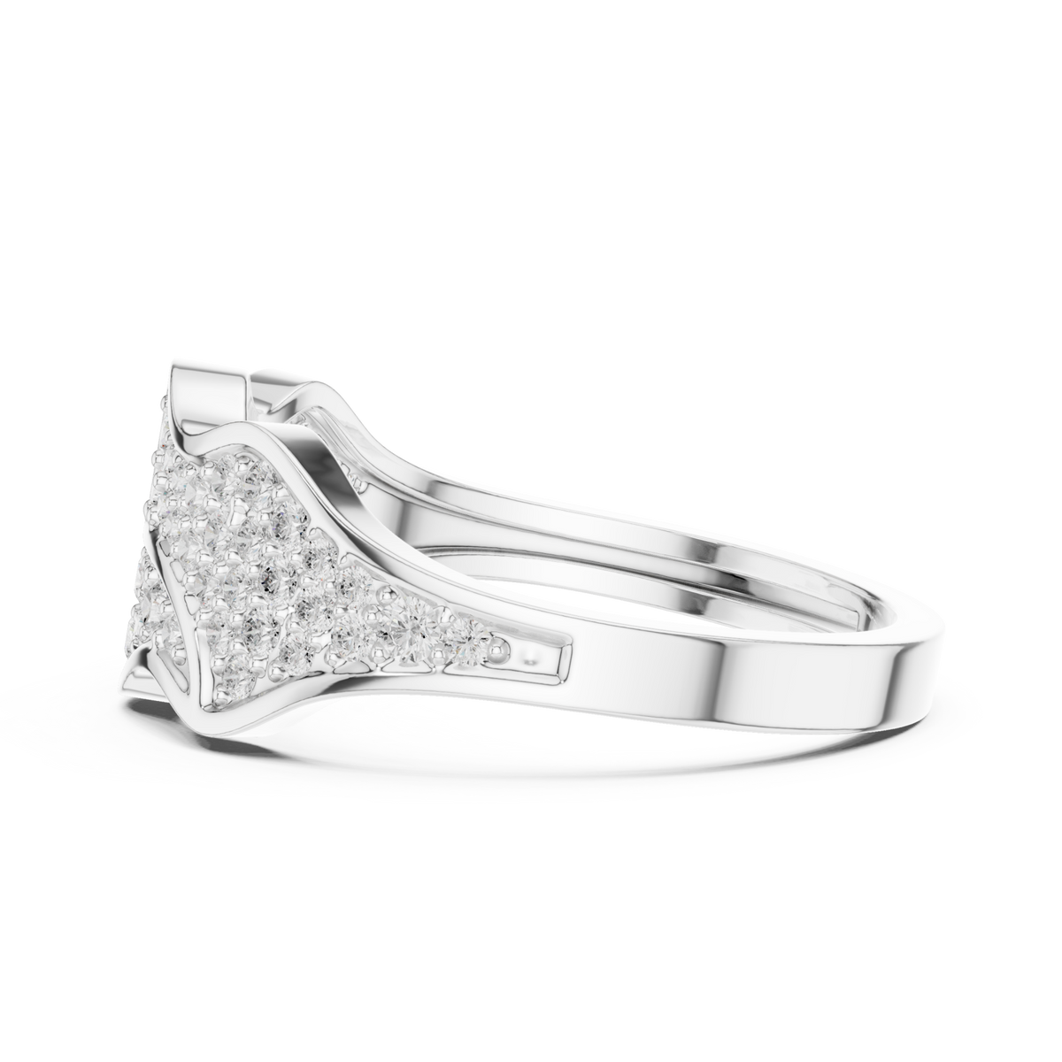  White Gold Pave Wave Panel Ring for Him Angle View
