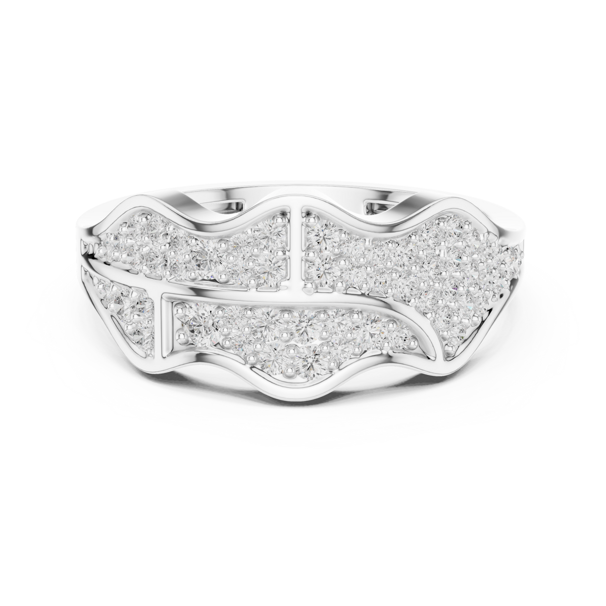  White Gold Pave Wave Panel Ring for Him Detail View