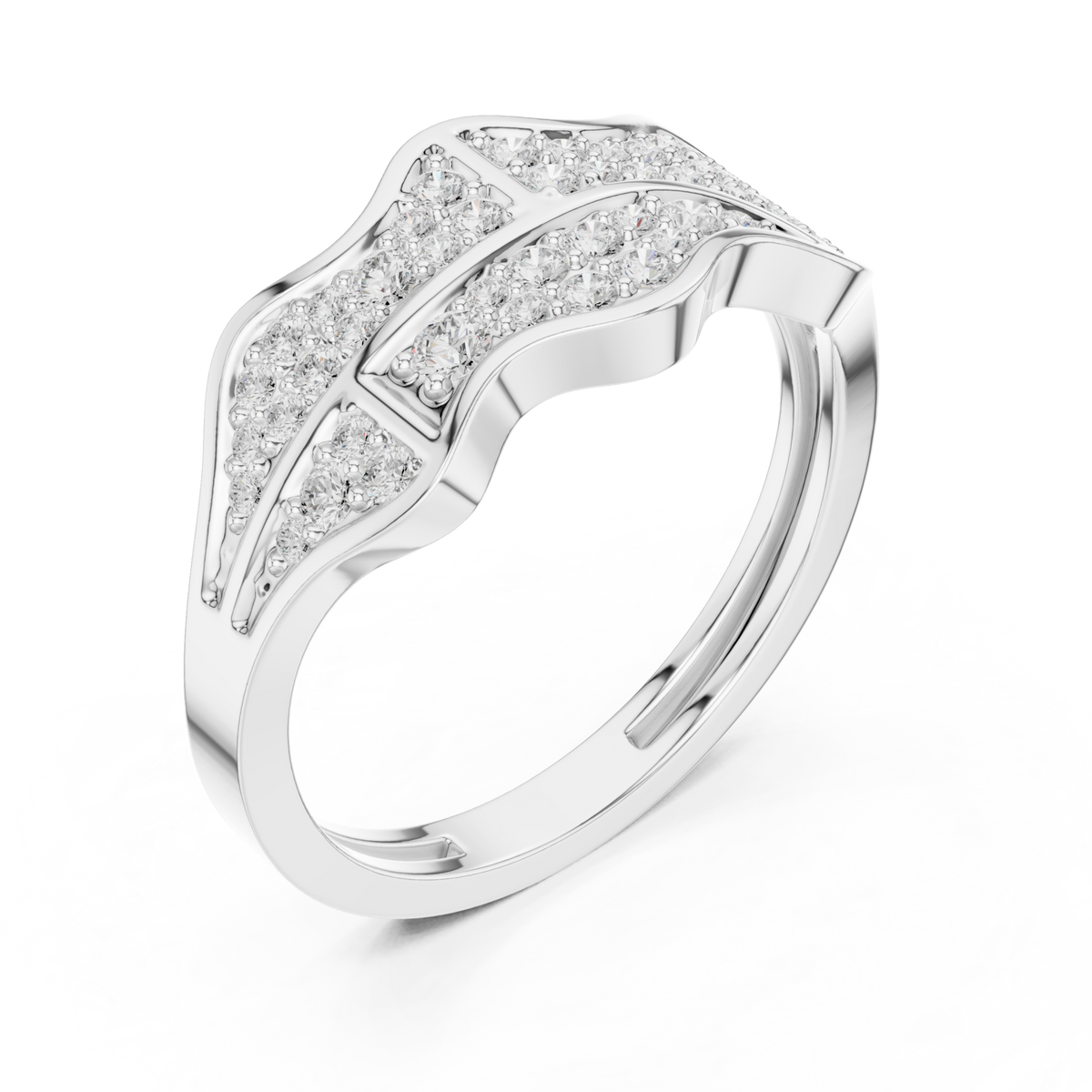  White Gold Pave Wave Panel Ring for Him Front View