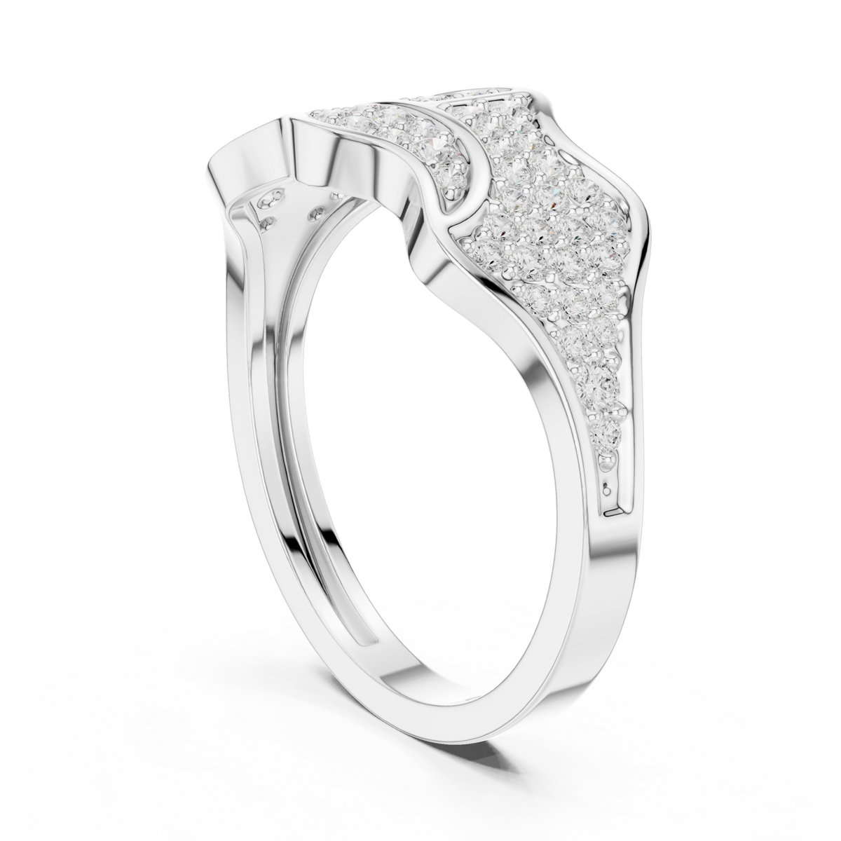  White Gold Pave Wave Panel Ring for Him Side View