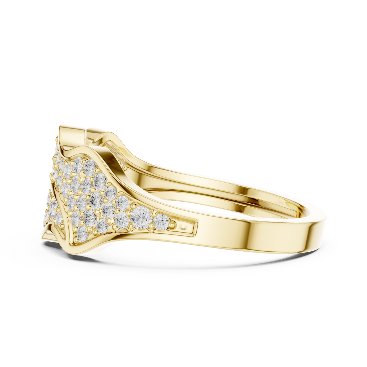  Gold Pave Wave Panel Ring for Him Angle View
