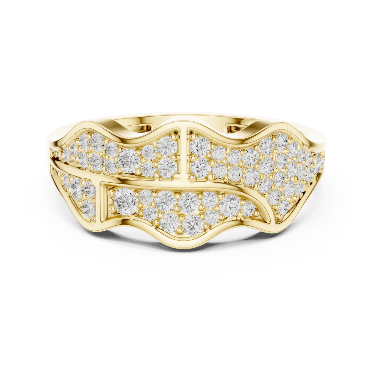  Gold Pave Wave Panel Ring for Him Detail View