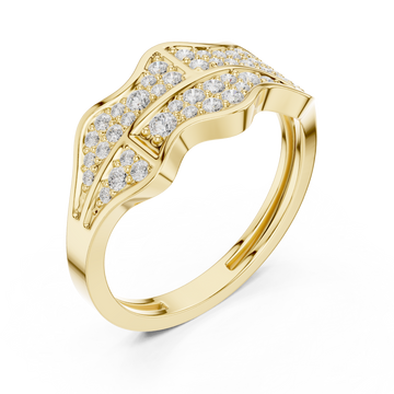 Gold Pave Wave Panel Ring for Him Front View