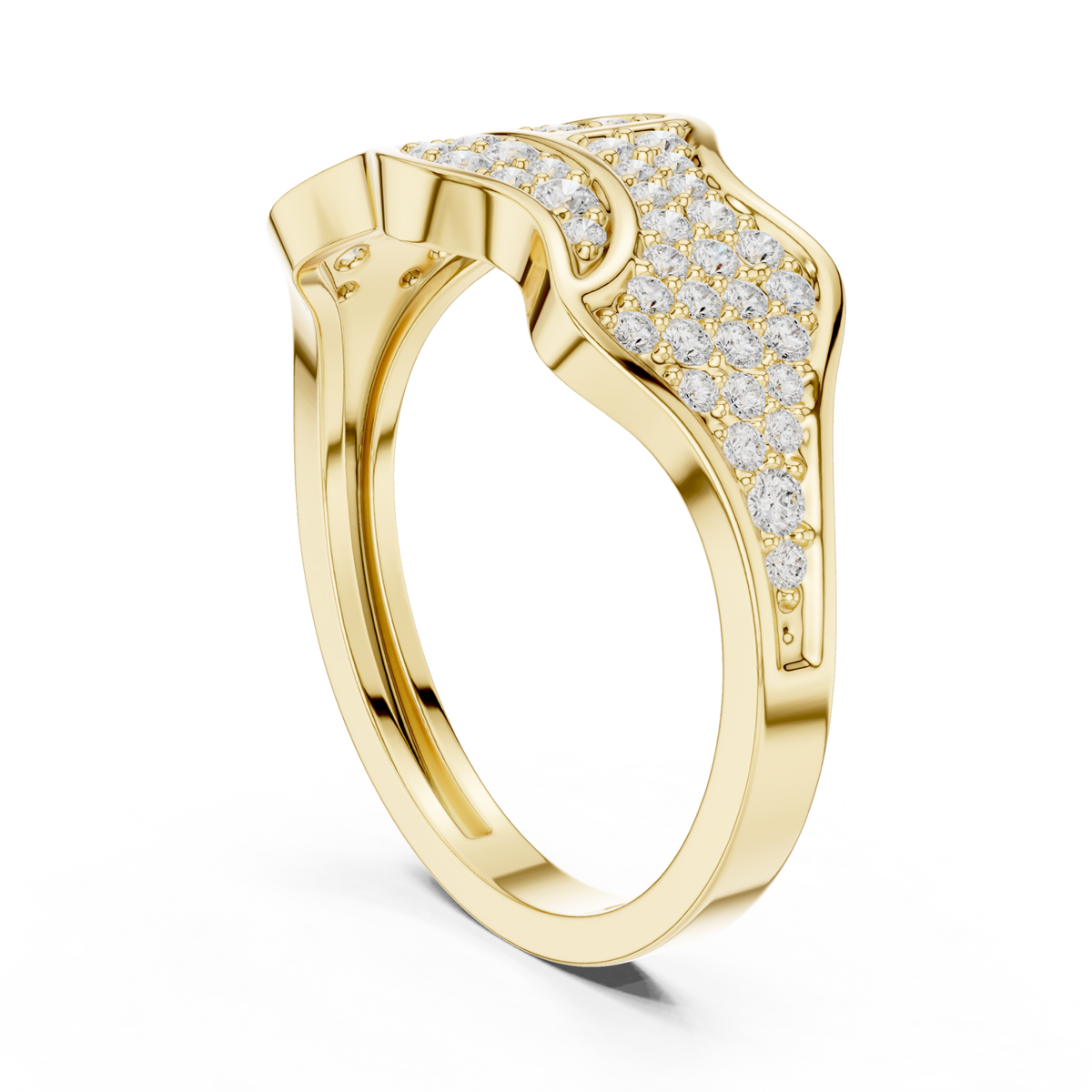  Gold Pave Wave Panel Ring for Him Side View