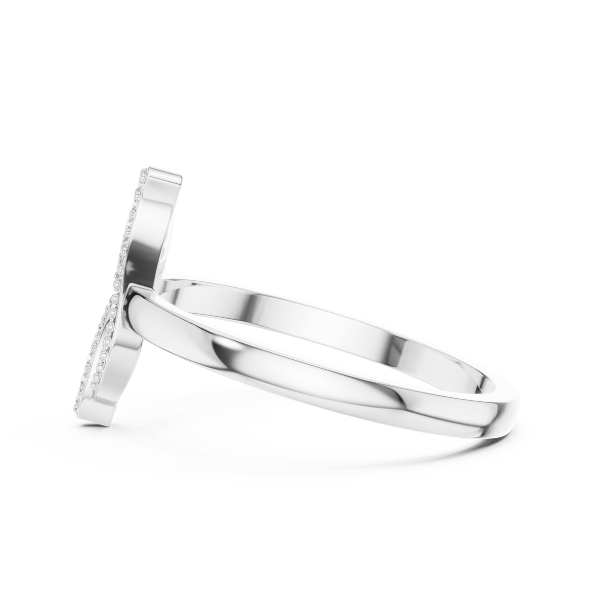Pave willow leaf ring white gold angle view