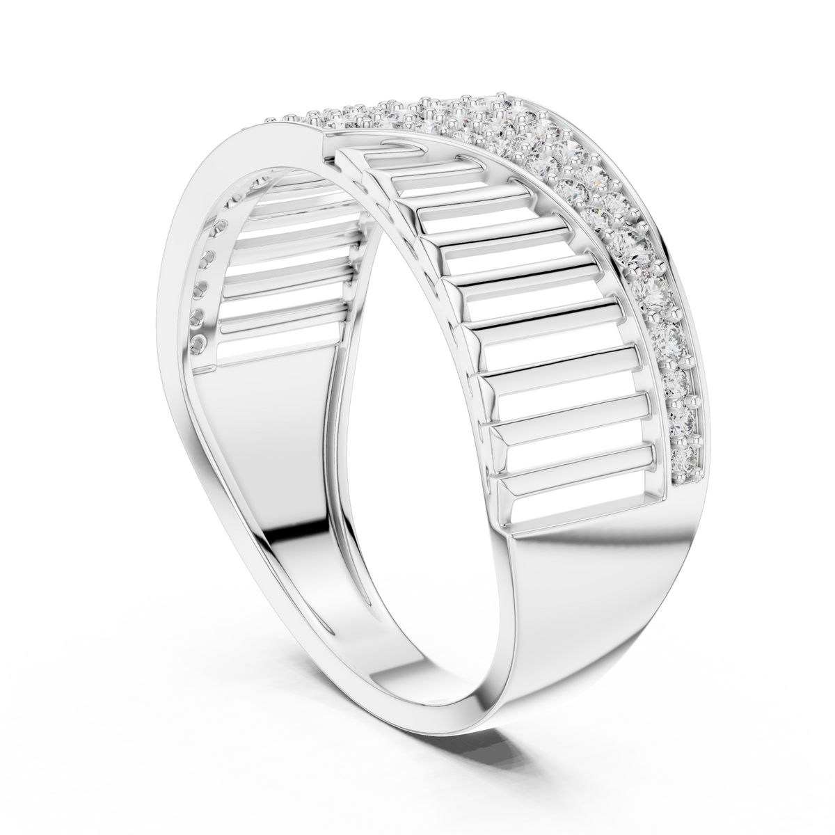 Pave wing and ladder ring white gold side view