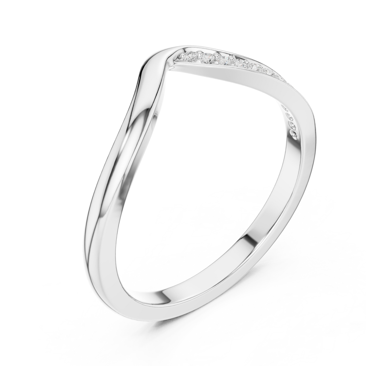  White Gold Pave Wishbone Contour Band Front View
