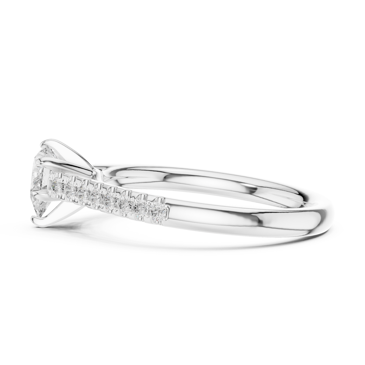 Pear-cut diamond classic pave solitaire engagement ring white gold angle view