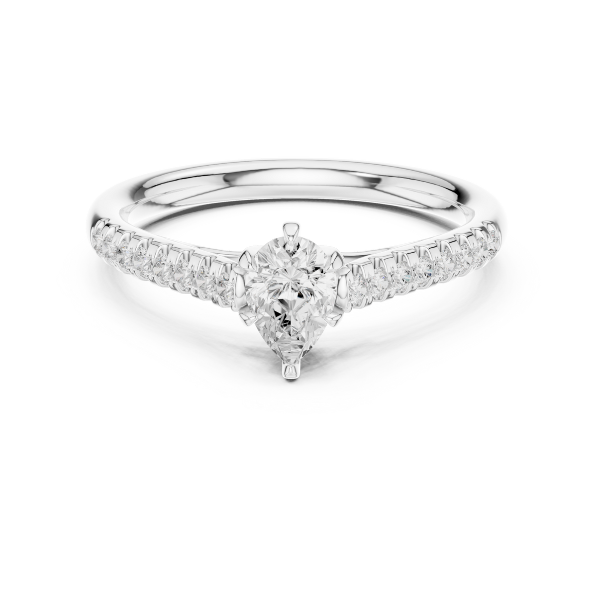 Pear-cut diamond classic pave solitaire engagement ring white gold detail view