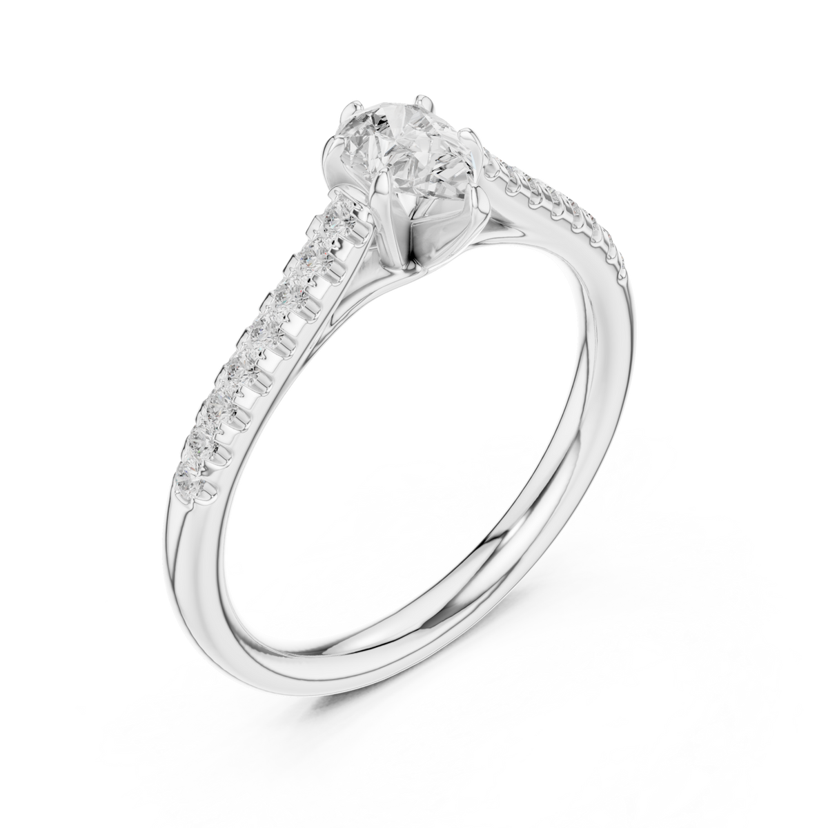 Pear-cut diamond classic pave solitaire engagement ring white gold front view