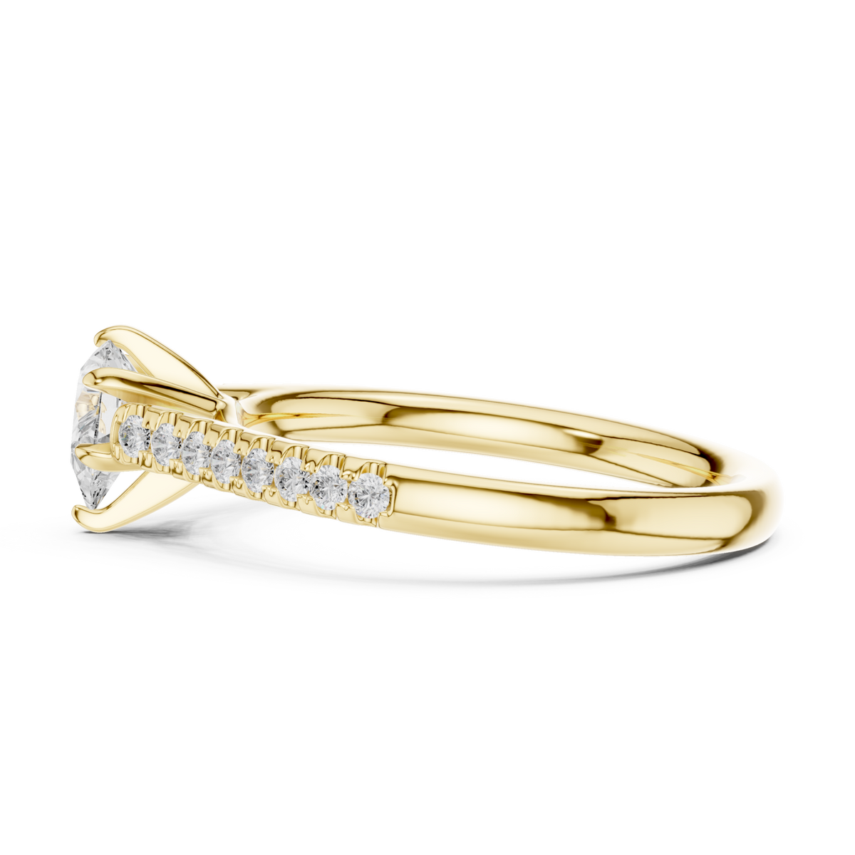 Pear-cut diamond classic pave solitaire engagement ring yellow gold angle view