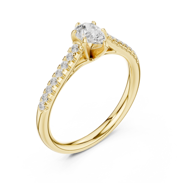 Pear-cut diamond classic pave solitaire engagement ring yellow gold front view