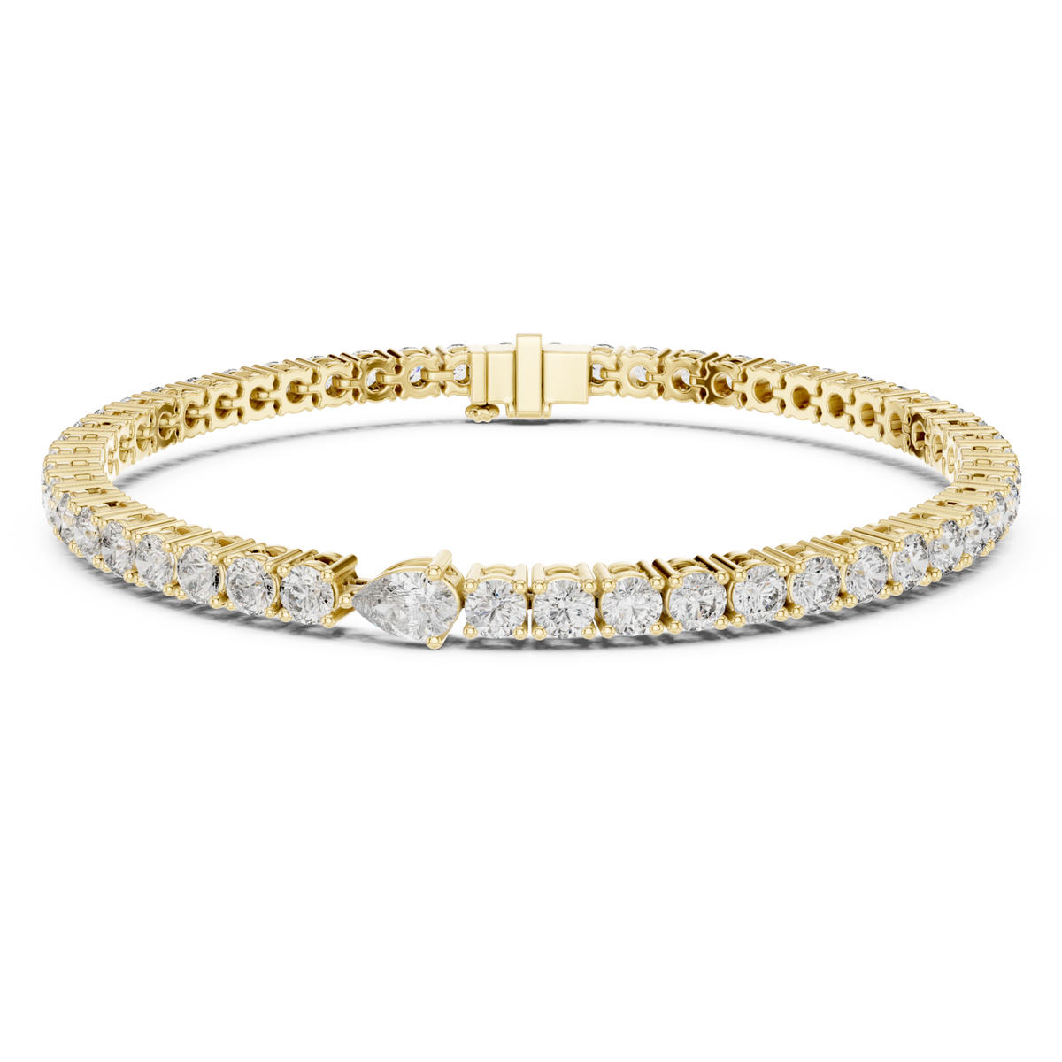  Gold Pear Accent Round Tennis Bracelet Detail View
