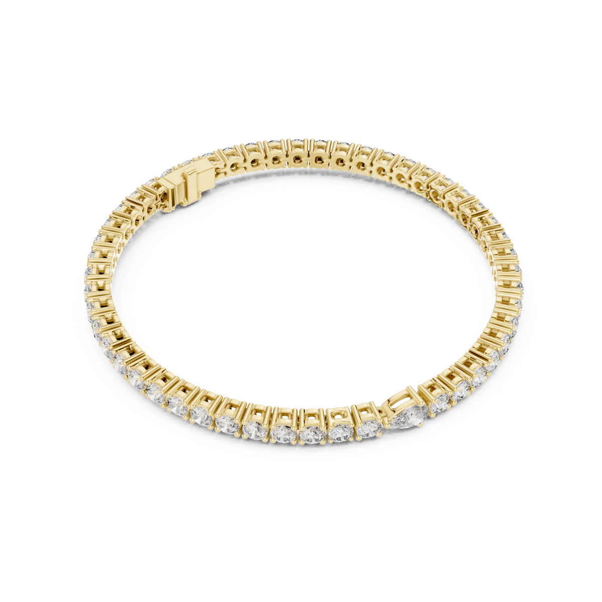  Gold Pear Accent Round Tennis Bracelet Side View