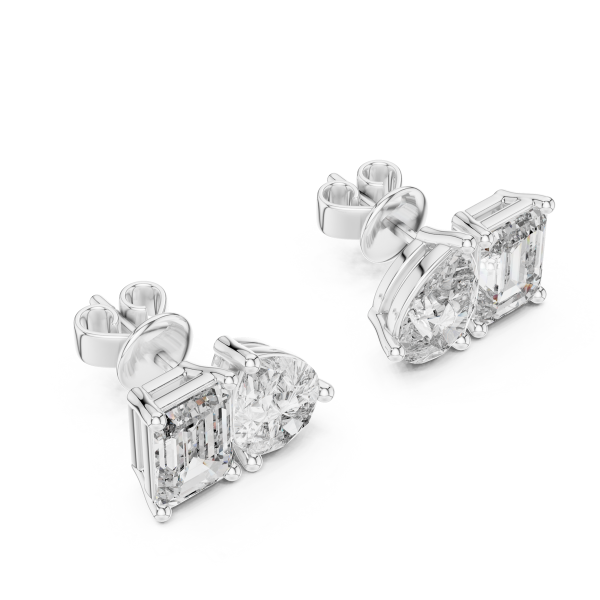  White Gold Pear and Emerald Duo Studs Angle View