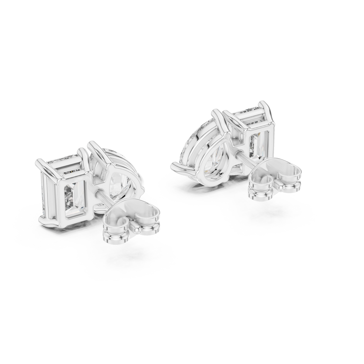  White Gold Pear and Emerald Toi et Moi Studs Side View